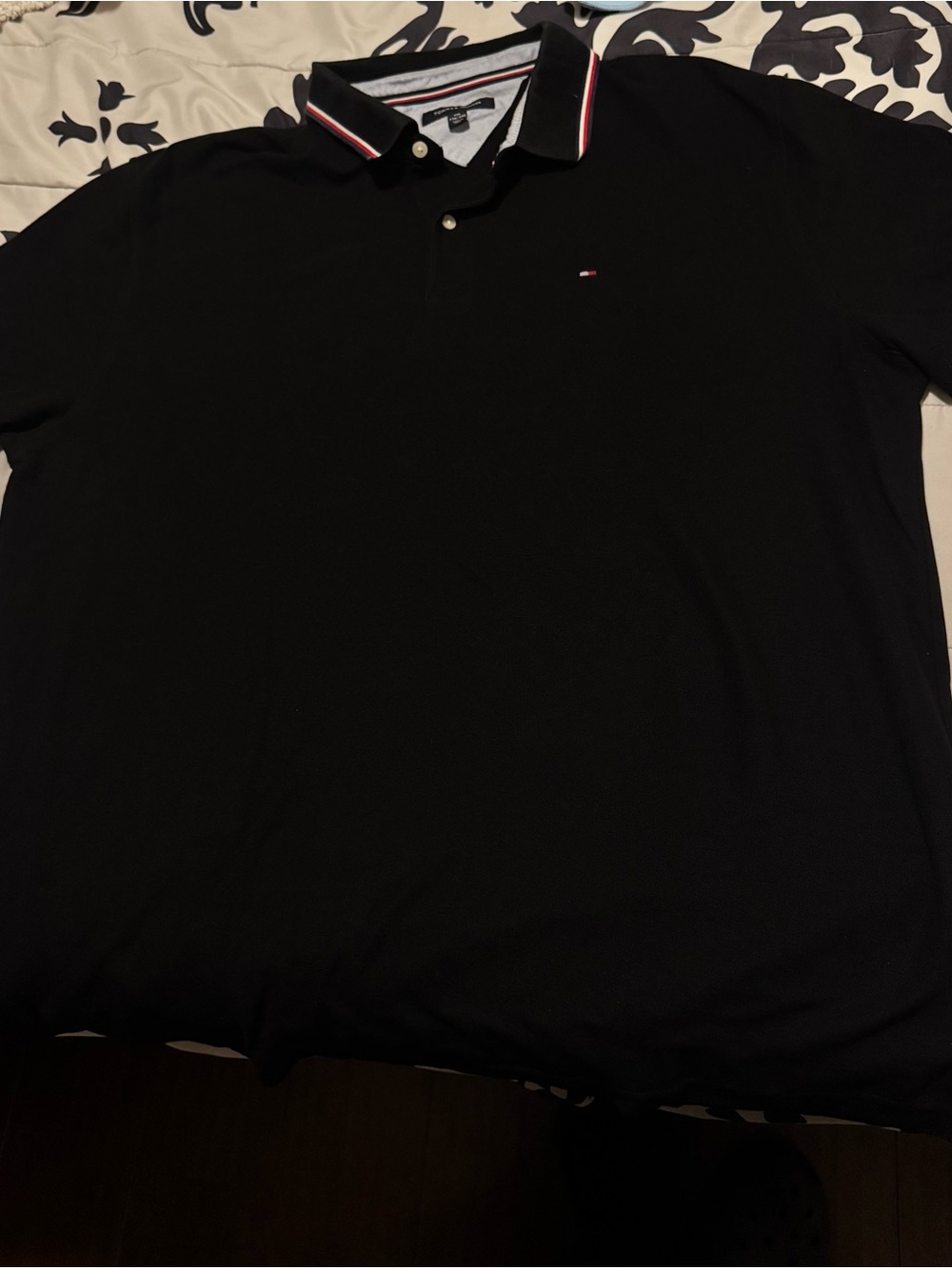 Tommy Hilfiger Black Polo with Red and White Collar Trim